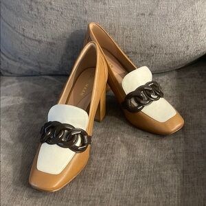 Cole Haan Tan and White Heels with Modern Design